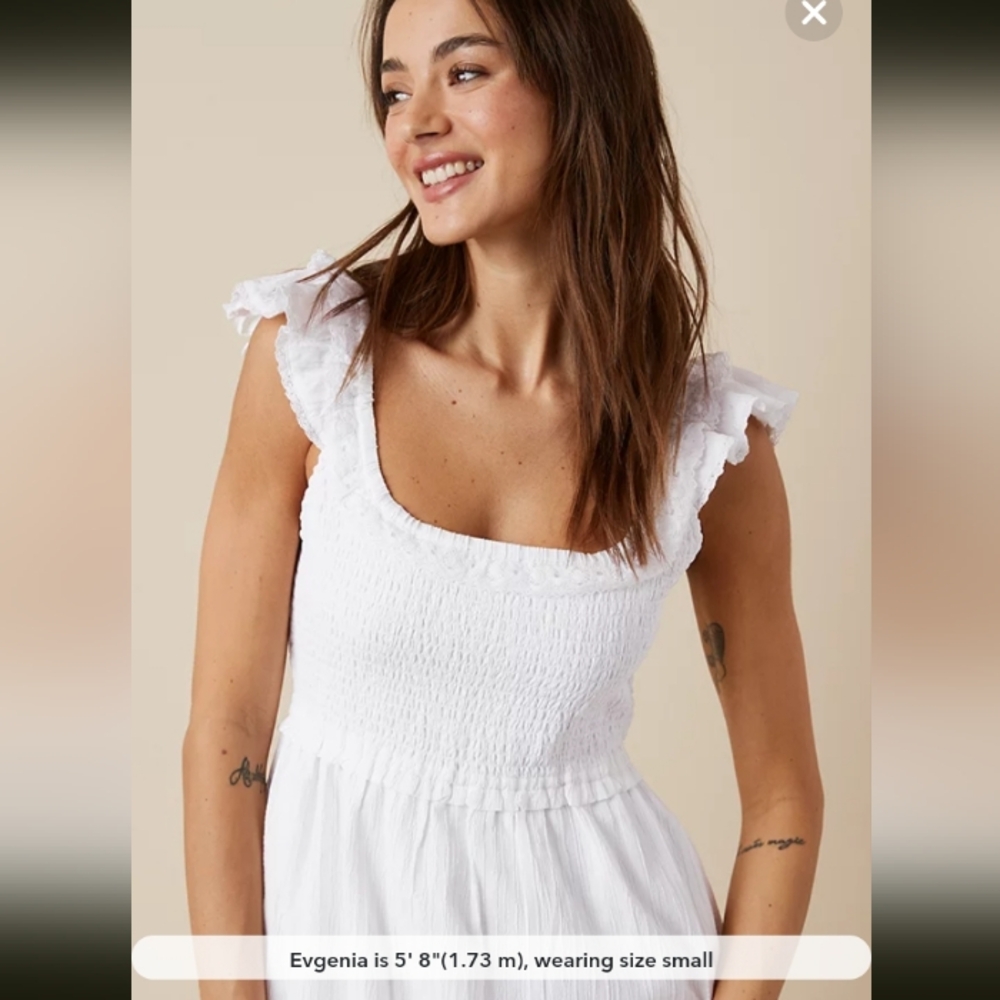 ⚡️SALE⚡️🆕️NWT AE Flutter Sleeve Smocked Midi Dress in 'White', Size Small - Picture 6 of 7
